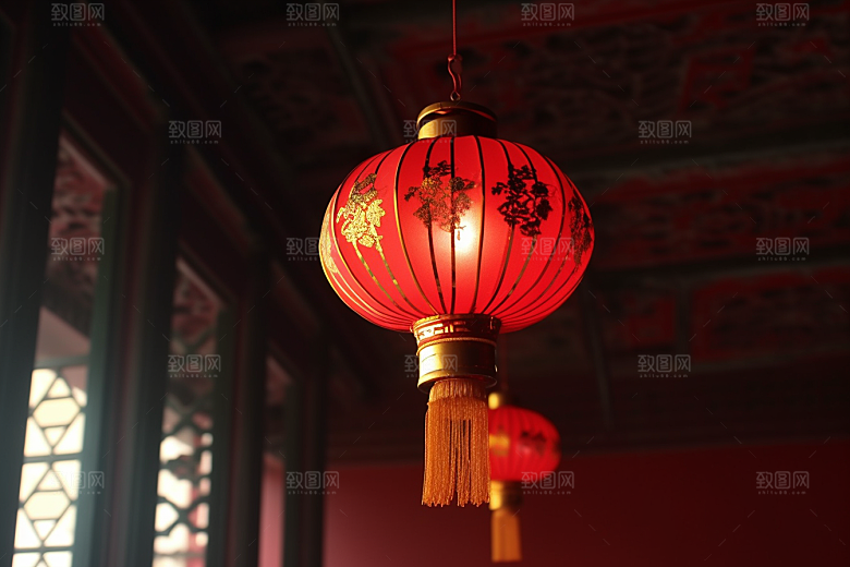 春节灯笼庆贺红火摄影图