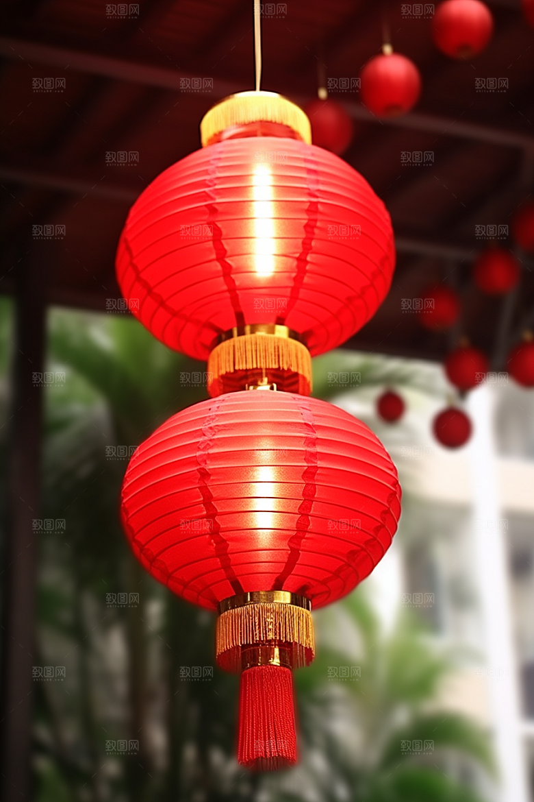 春节灯笼高清挂灯笼摄影图