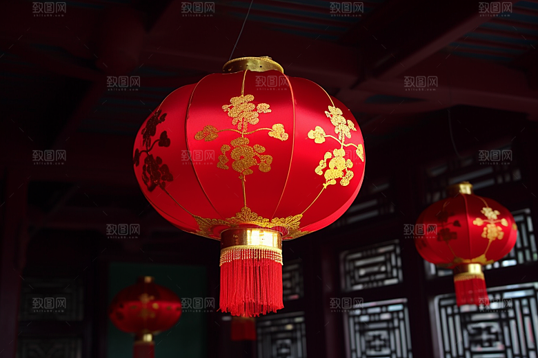 春节灯笼红火火热摄影图