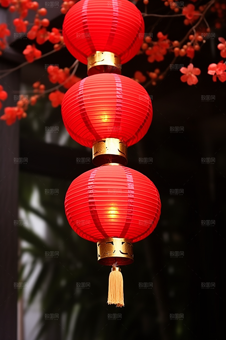 春节灯笼挂灯笼过年摄影图