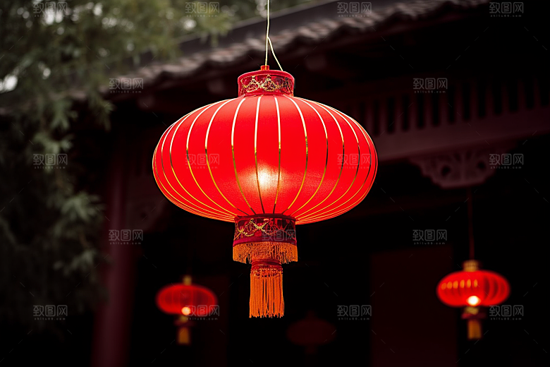 春节灯笼高清挂灯笼摄影图