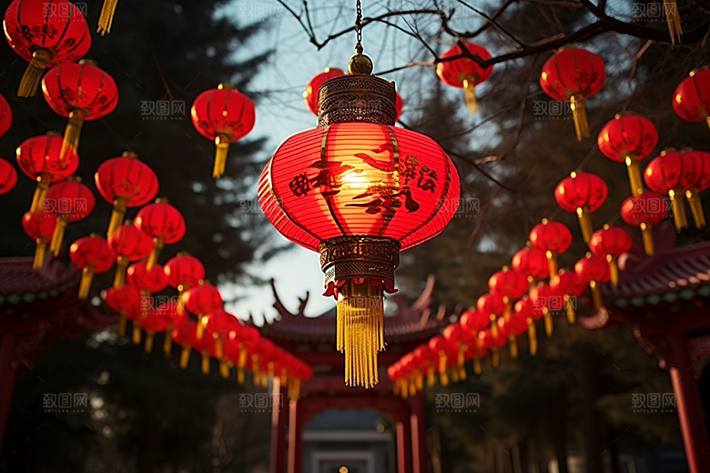 春节灯笼挂灯笼高清摄影图