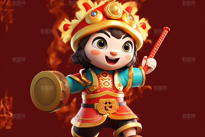 春节人物过年喜庆模型