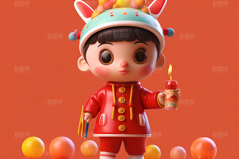 春节人物热闹立体模型