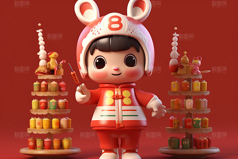 春节人物3D可爱模型