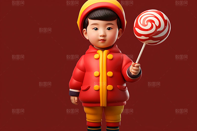 春节人物3D过年模型