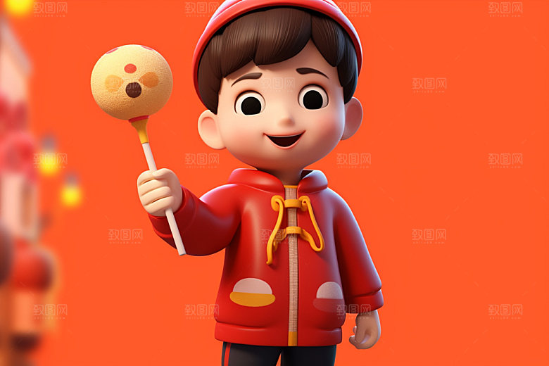 春节人物3D立体模型