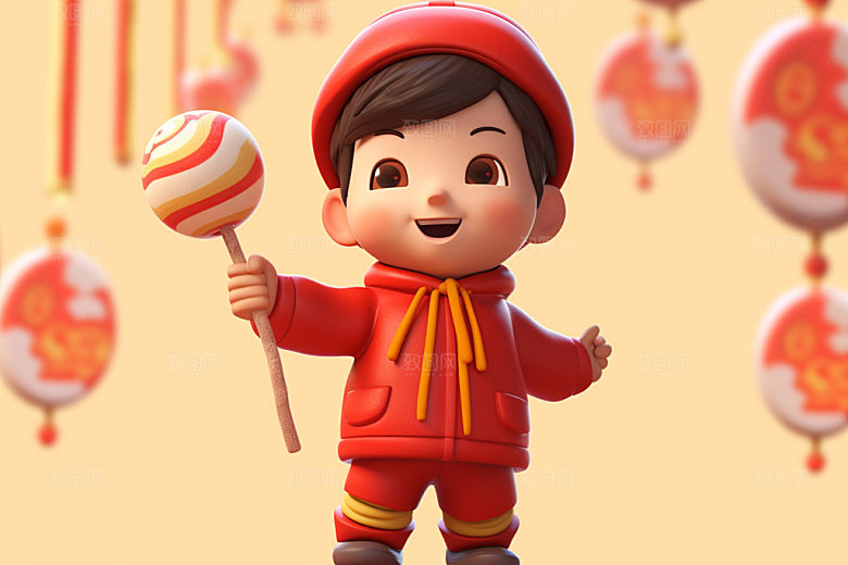 春节人物喜庆立体模型