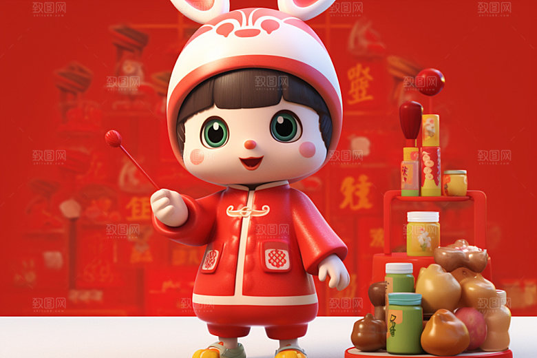 春节人物可爱3D模型