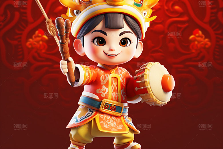 春节人物3D喜庆模型