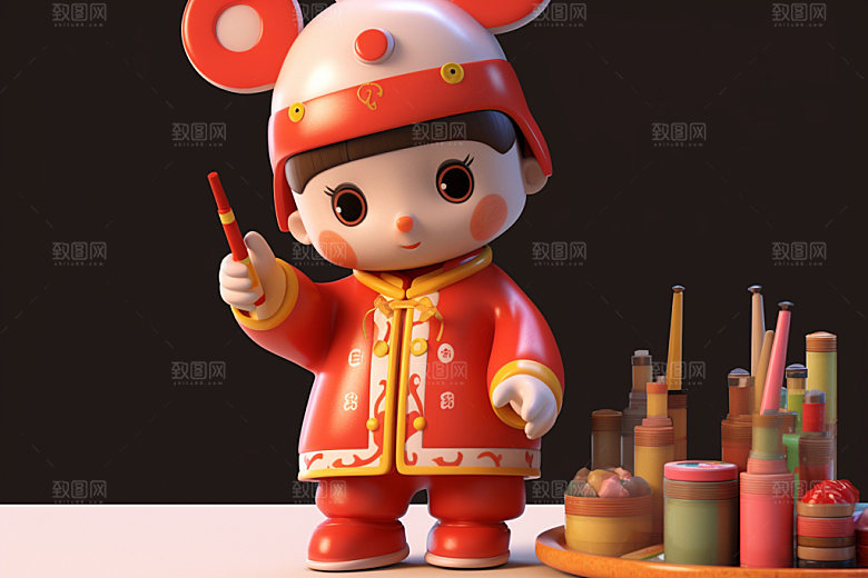 春节人物形象热闹模型