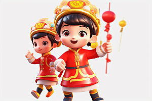 春节人物3D喜庆模型