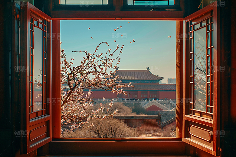 窗外的春色高清窗景摄影图
