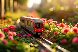 开往春天的列车3D繁花似锦微距摄影