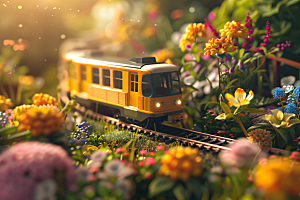 开往春天的列车彩色火车微距摄影