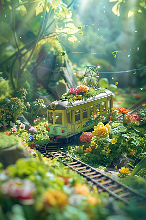 开往春天的列车花朵火车微距摄影