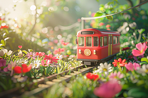 开往春天的列车火车彩色微距摄影