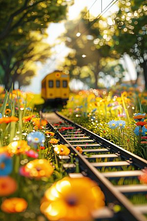 开往春天的列车彩色花朵微距摄影