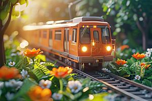 开往春天的列车3D花朵微距摄影