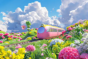 开往春天的列车火车花朵微距摄影