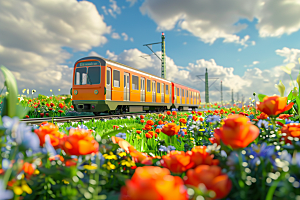 开往春天的列车繁花似锦3D微距摄影