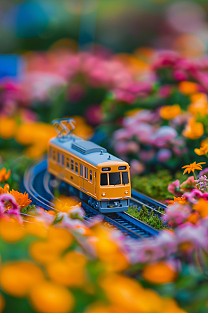 开往春天的列车火车繁花似锦微距摄影