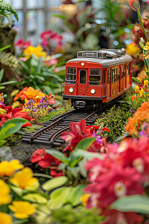 开往春天的列车火车花卉微距摄影
