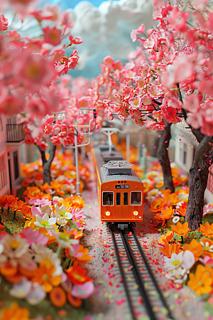 开往春天的列车火车繁花似锦微距摄影