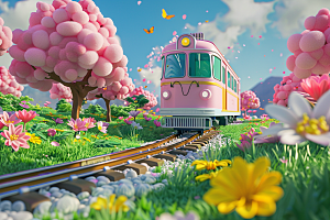 开往春天的列车彩色繁花似锦微距摄影