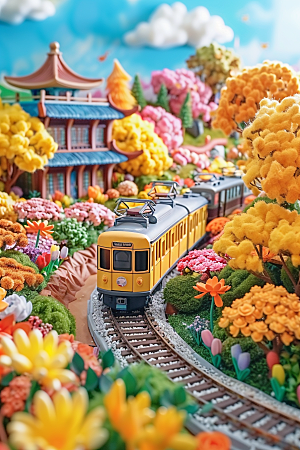 开往春天的列车火车3D微距摄影