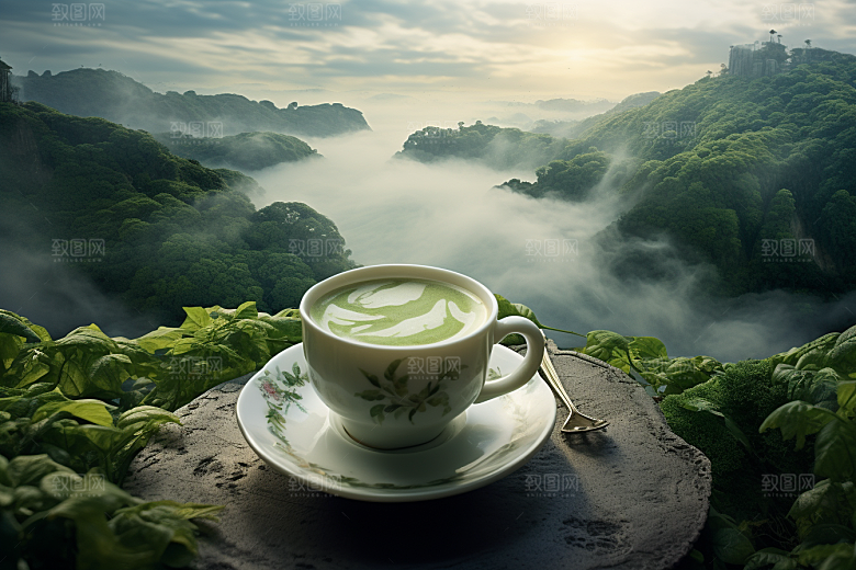 春季奶茶绿茶清新商品模型
