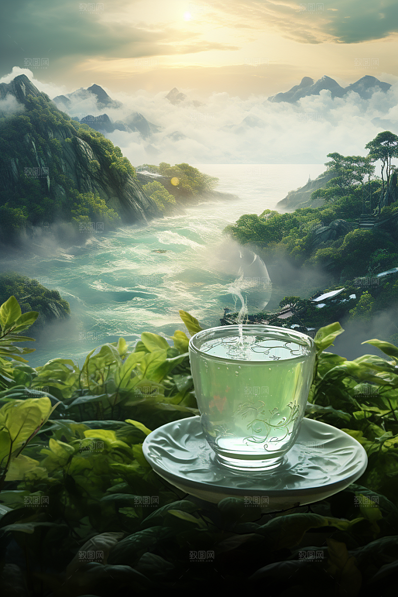 春季奶茶清新春茶商品模型