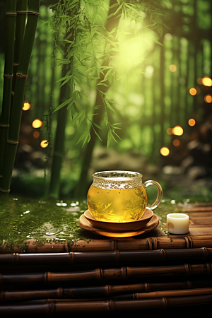 春季奶茶绿茶美食商品模型
