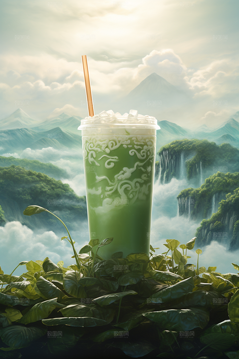 春季奶茶清新新年商品模型
