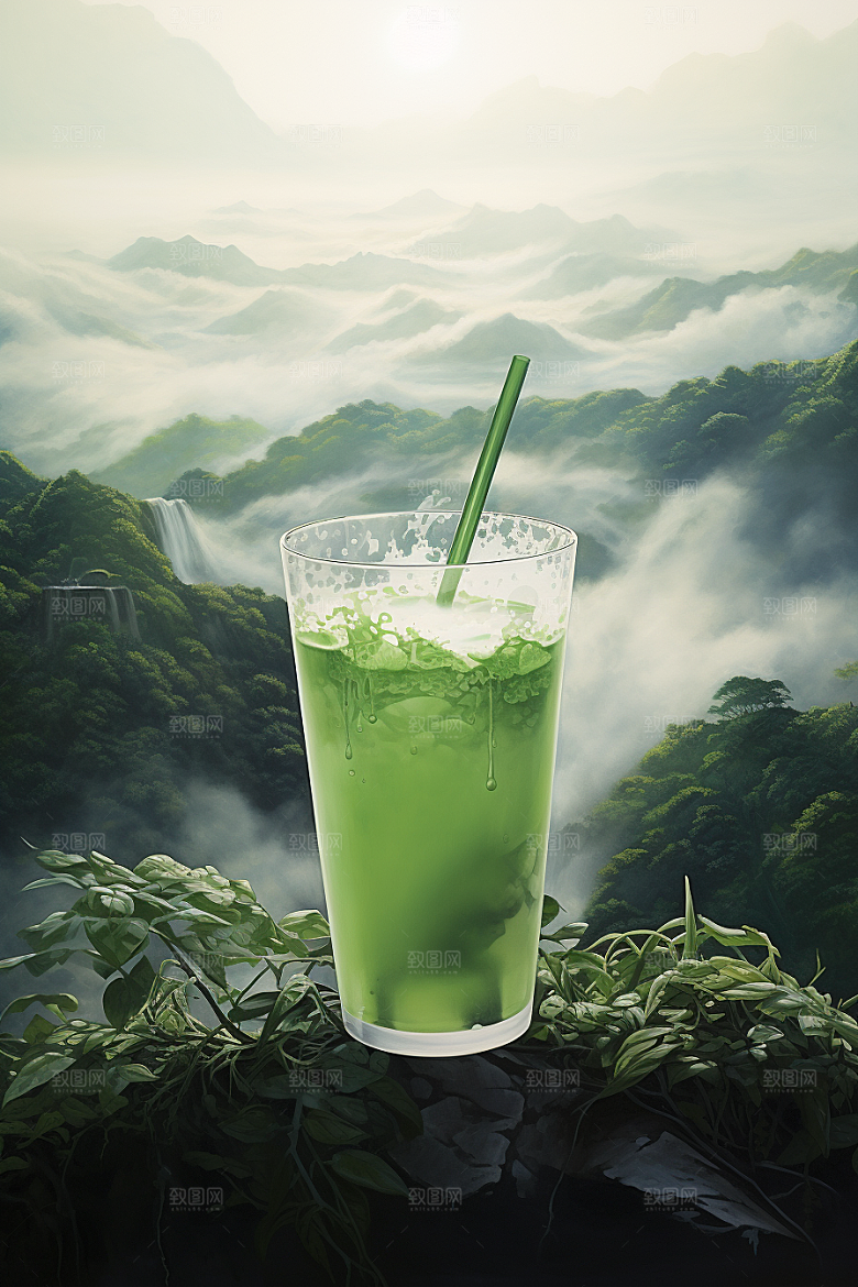 春季奶茶绿茶春茶商品模型