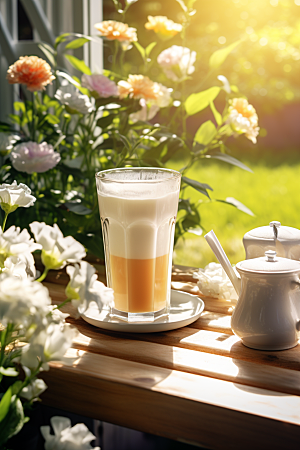 春季奶茶美食清新商品模型