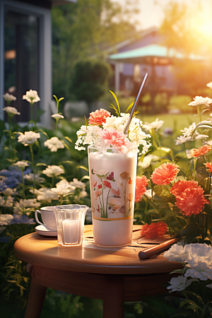 春季奶茶清新春茶商品模型