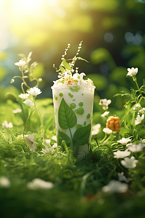 春季奶茶美食绿茶商品模型