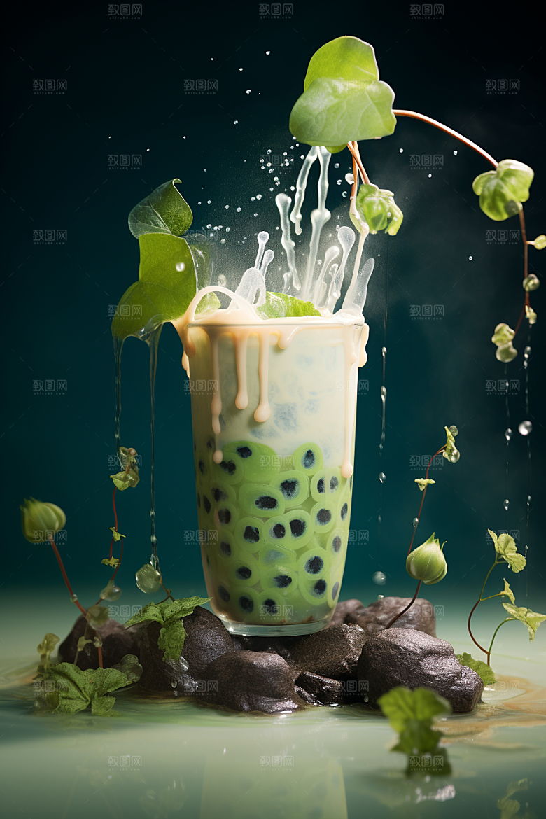 春季奶茶原叶新茶清新商品模型