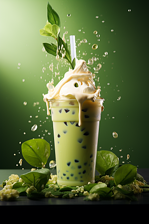 春季奶茶美食绿茶商品模型