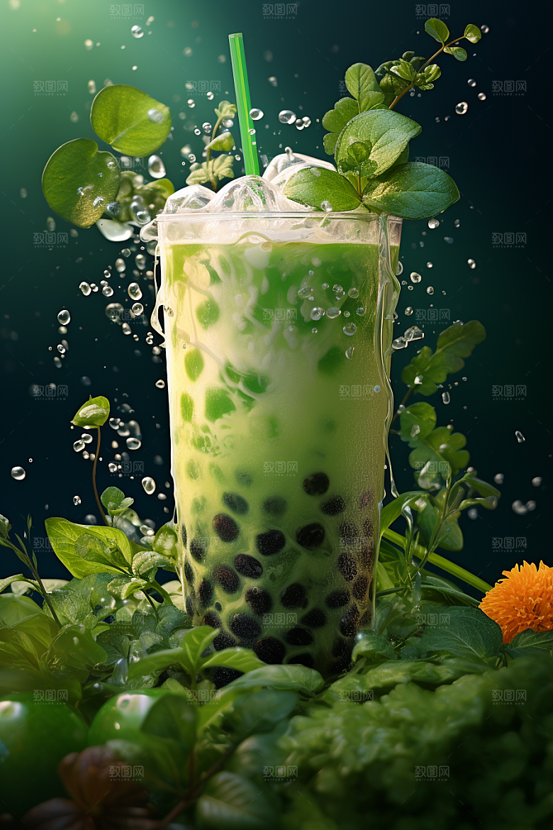春季奶茶清新美食商品模型