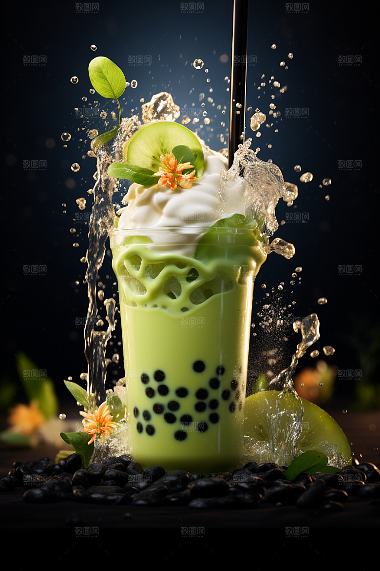 春季奶茶清新原叶新茶商品模型