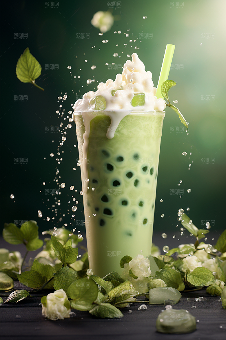 春季奶茶清新美食商品模型