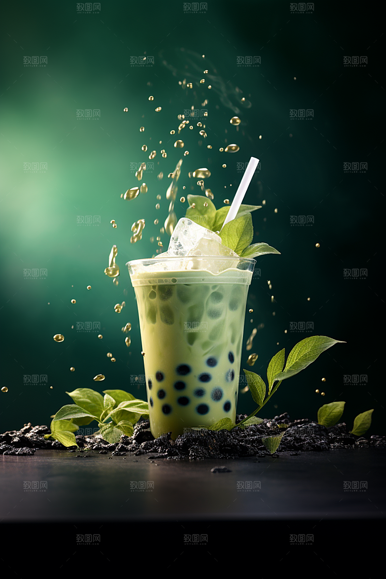 春季奶茶热饮绿茶商品模型