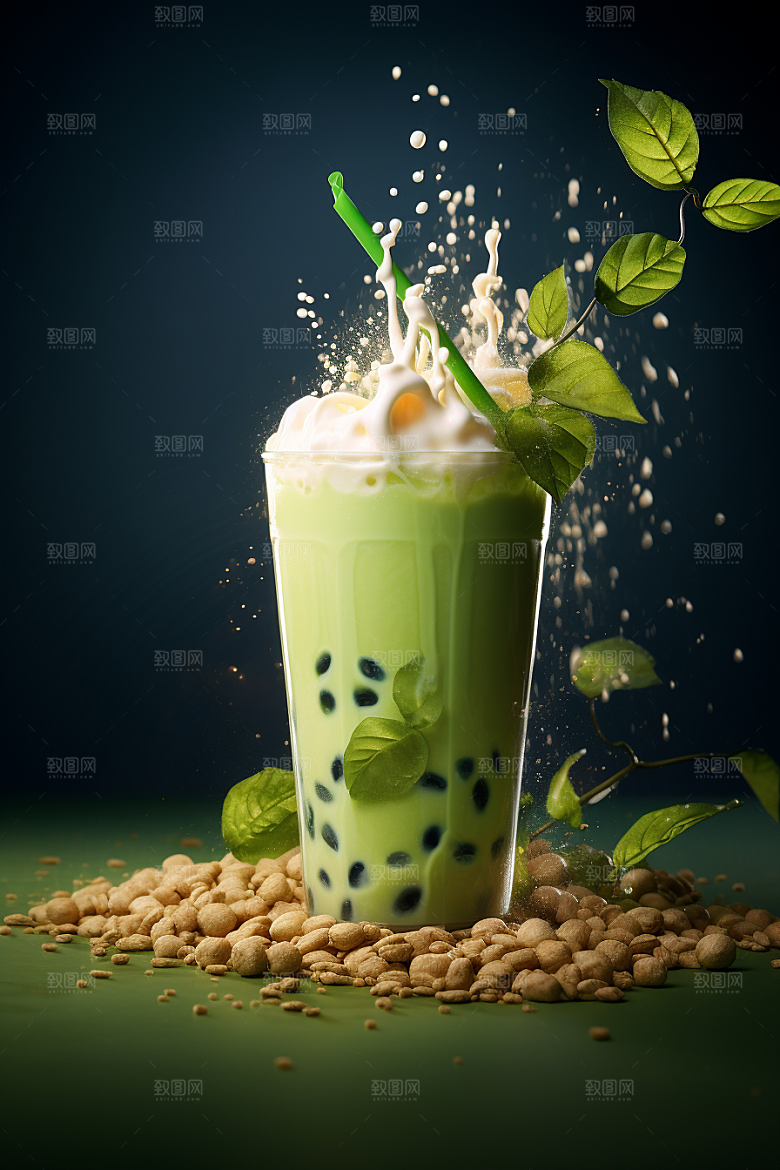 春季奶茶绿茶高清商品模型
