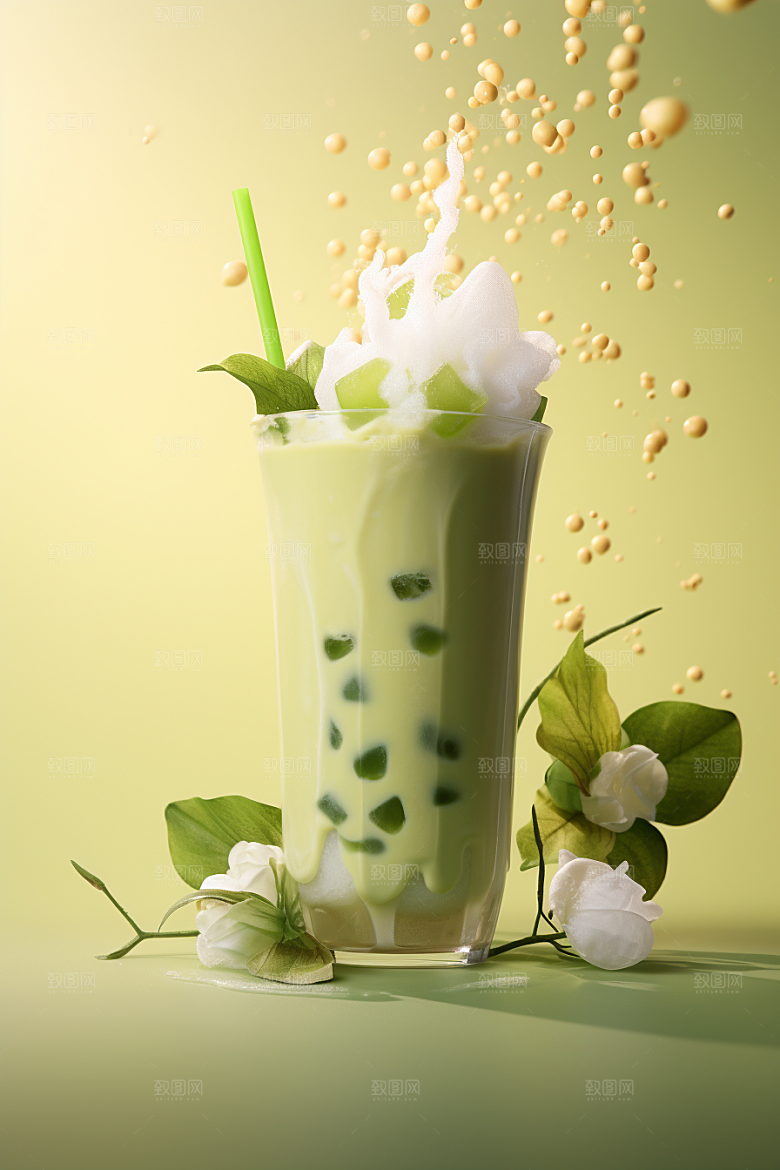 春季奶茶新年绿茶商品模型