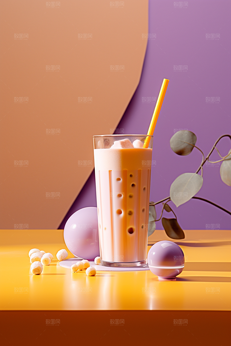春季奶茶清新绿茶商品模型