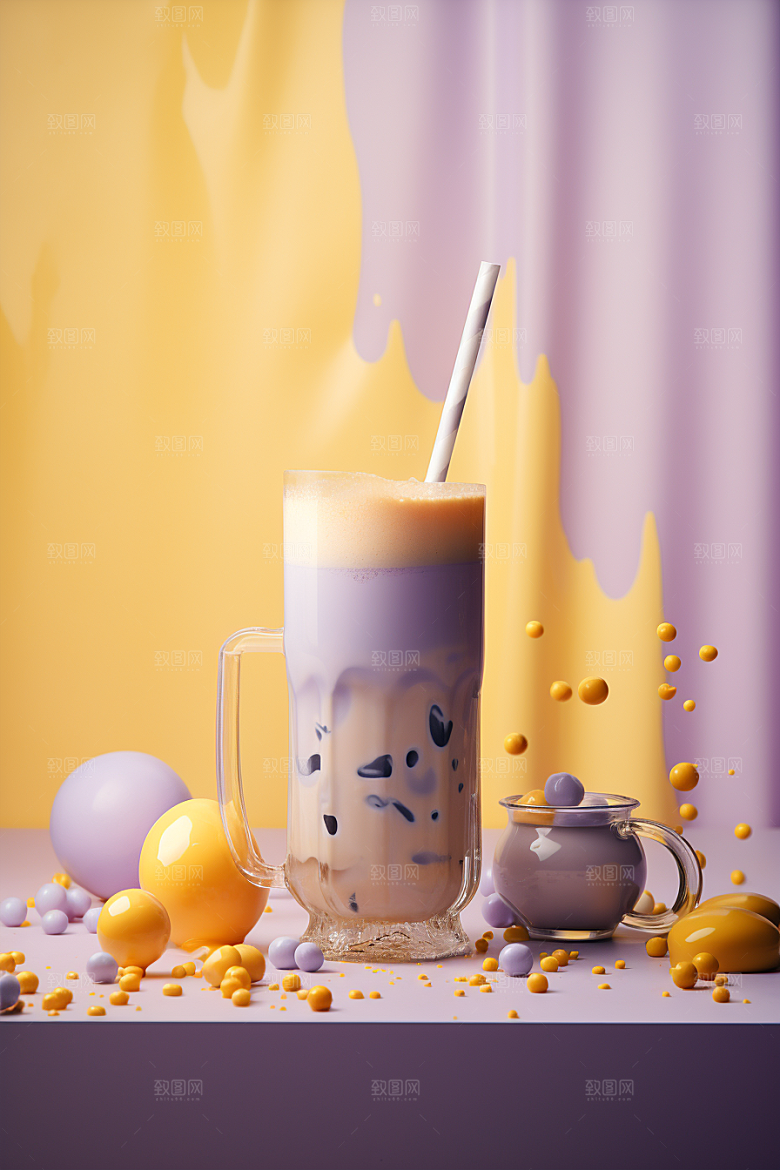 春季奶茶清新绿茶商品模型