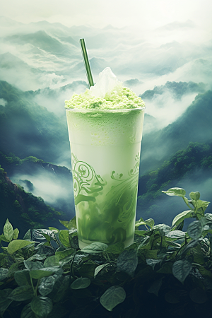 春季奶茶绿茶新年商品模型