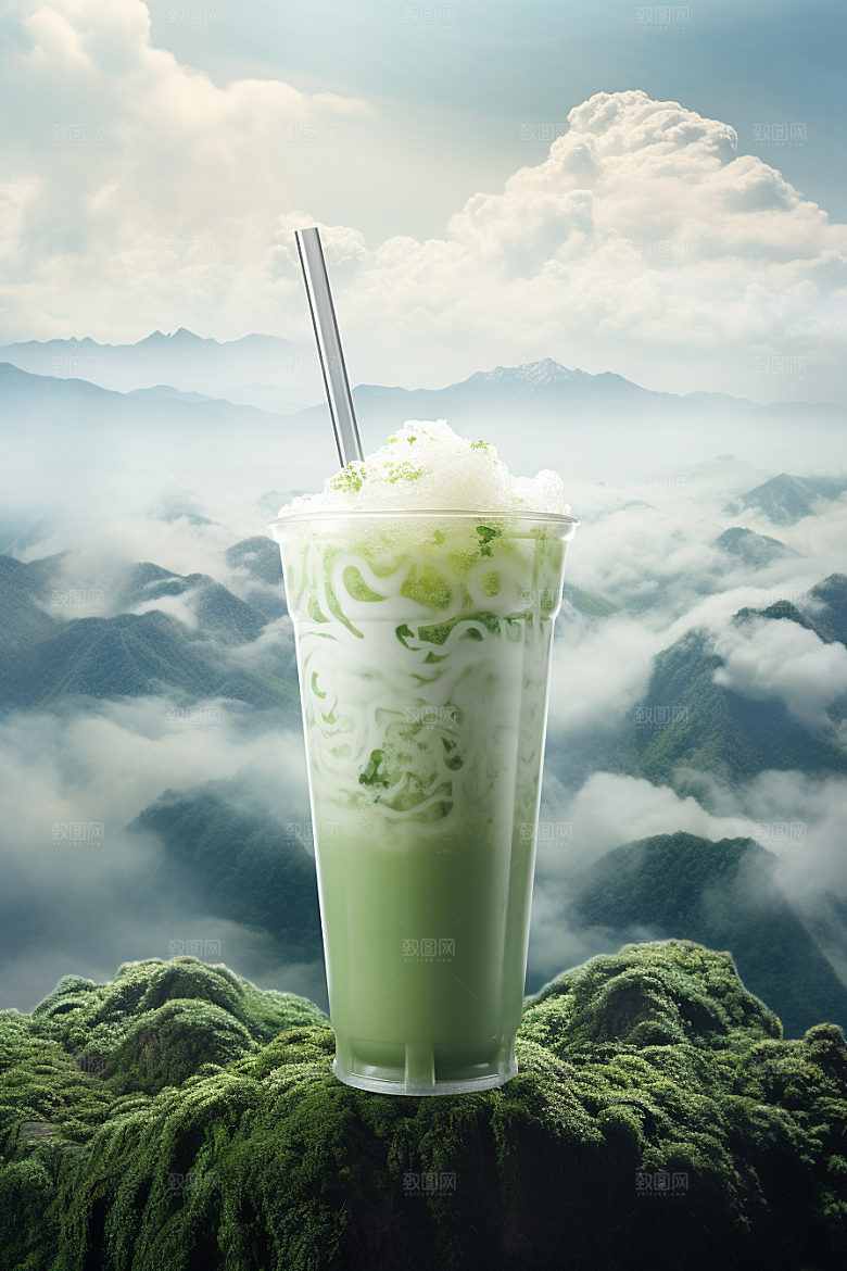 春季奶茶清新绿茶商品模型